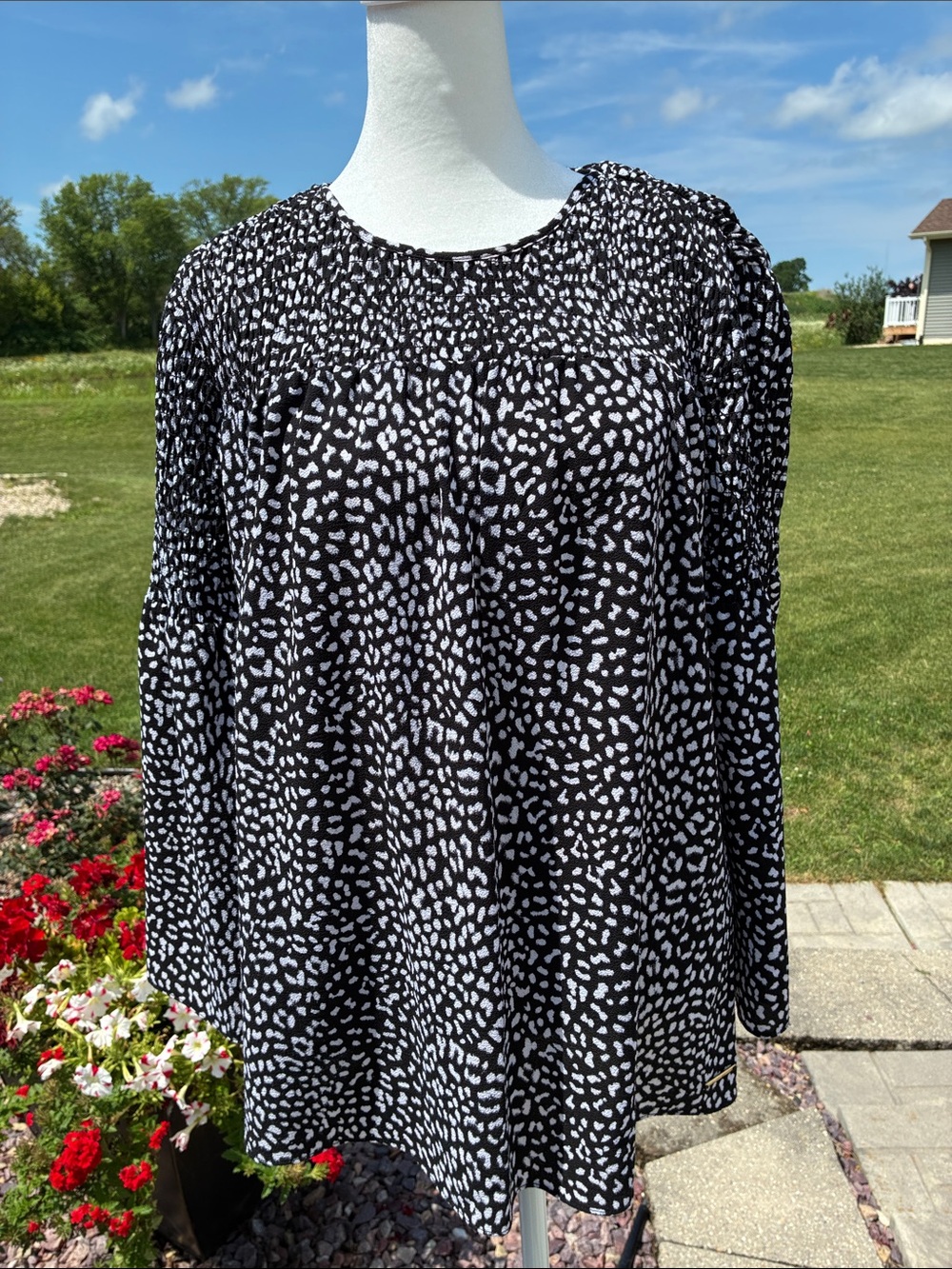 Michael Kors Black and White Textured Printed Blouse